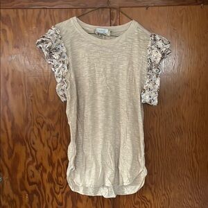 Cato Beige Short Sleeve Top with Floral Accents